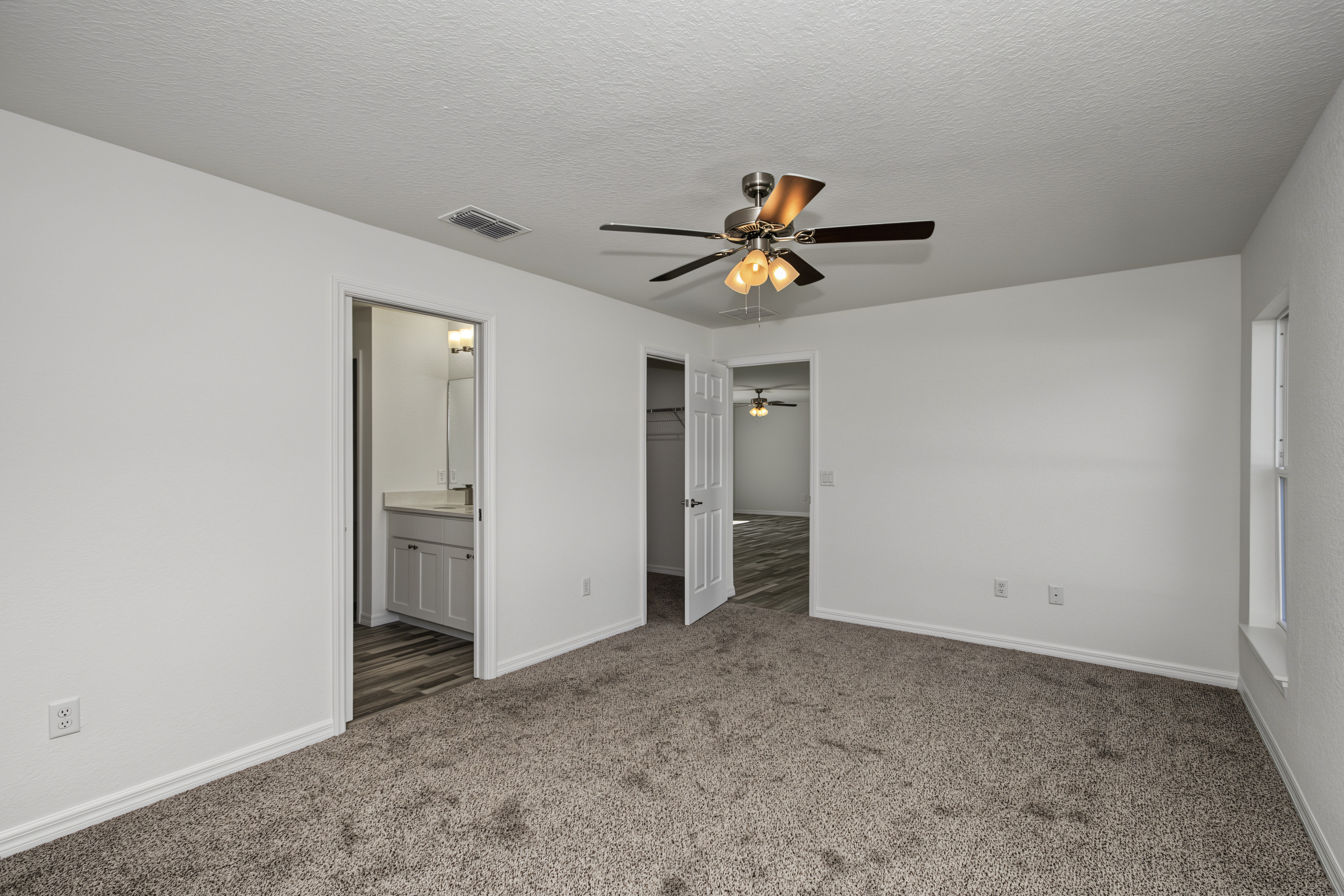 Bedroom view highlighting ensuite bathroom access and closet door
